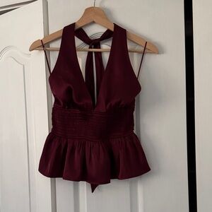 Dynamite Burgandy Smocked Waist Peplum Tank Top BNWT